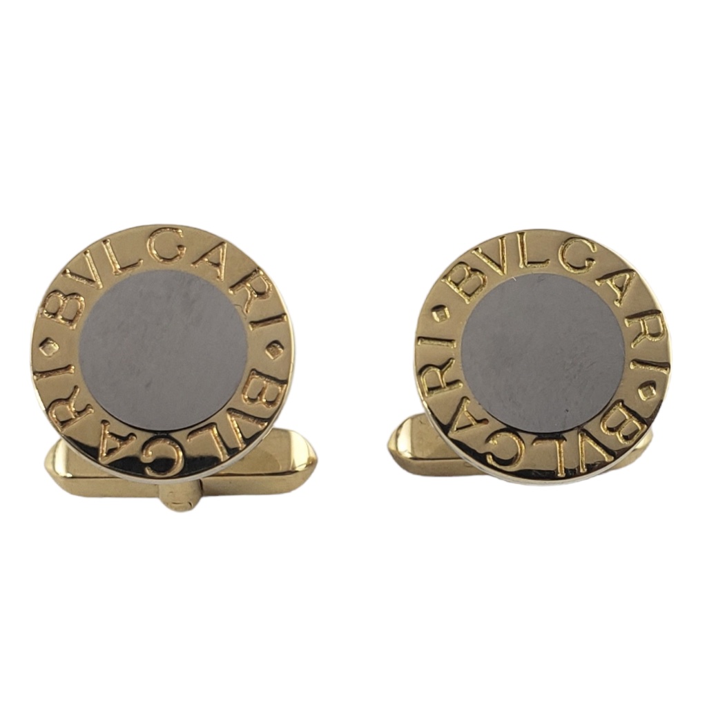 Vintage Bvlgari 18 Karat Yellow Gold And Stainless Steel Cufflinks 13809